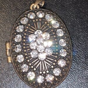 Vintage Gold tone Locket with large Sparkly Rhinestones and filigree back